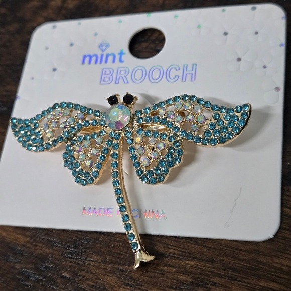 Mint Jewelry - Light blue, Mint Colorful Crystal Dragonfly Brooch